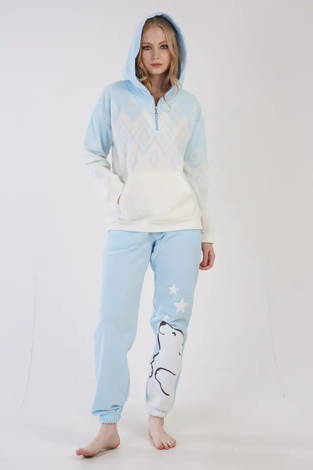 YAKE Two-Piece Hooded Zipper Pajama Set