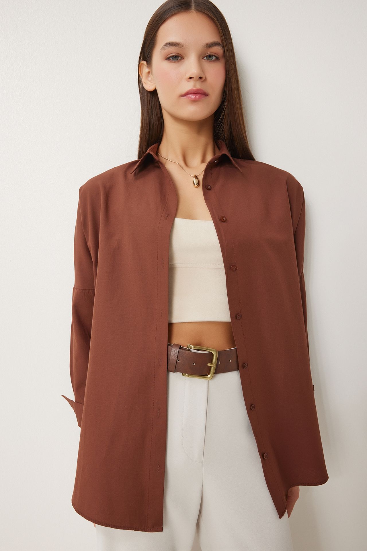 ISTANBUL Oversized Poplin Button-Up Shirt with Long Sleeves 2