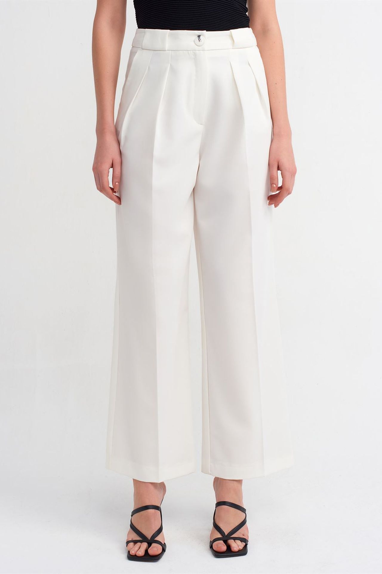 DILVIN Women's High-Waist Wide-Leg Crepe Trousers 3