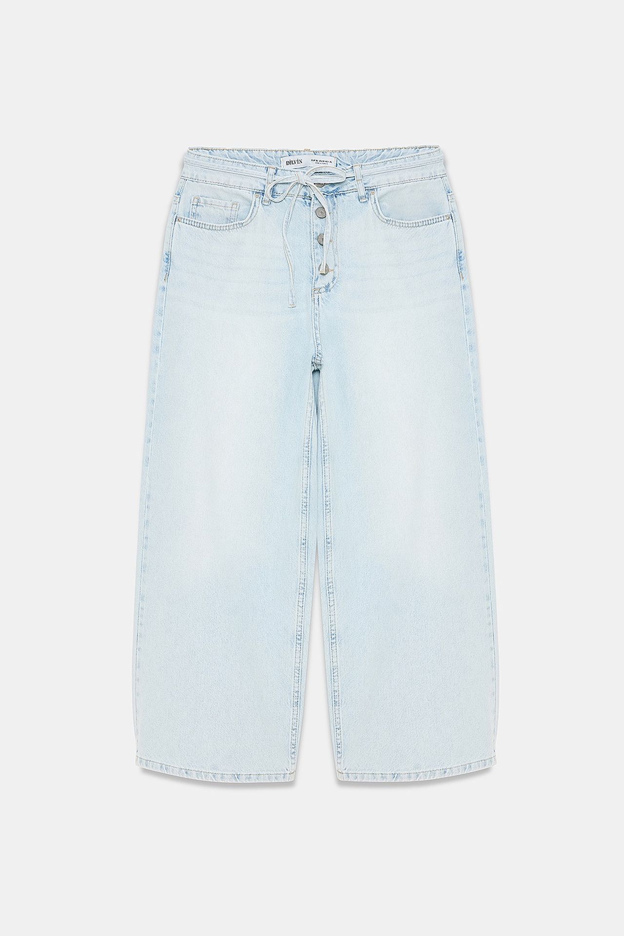 DILVIN Women's High-Waist Wide-Leg Capri Jeans With Lace Detail