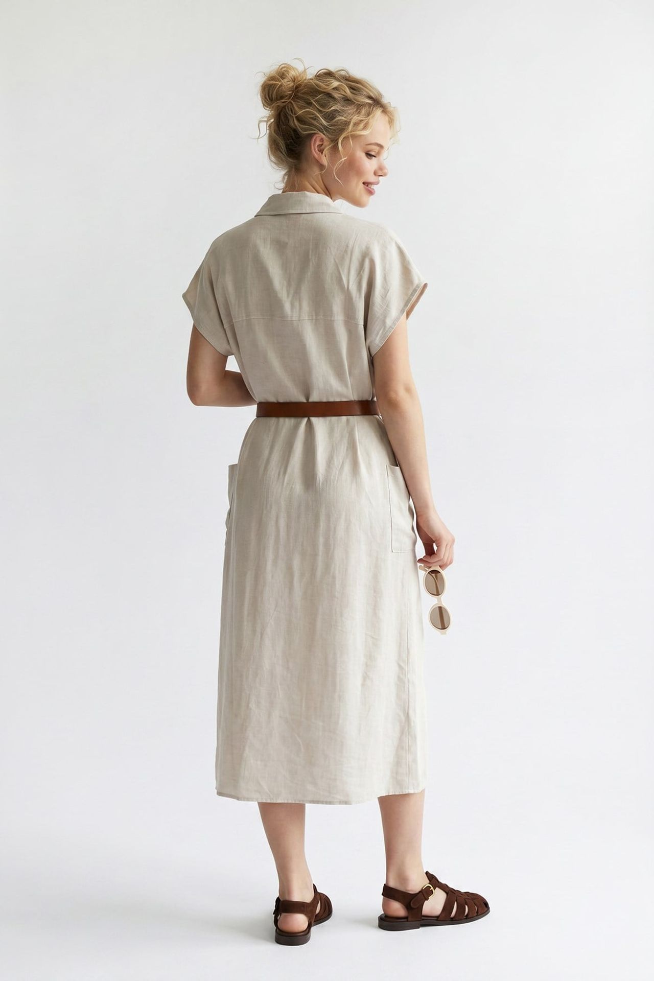 MIXRAY Belted Midi Shirt Dress 5