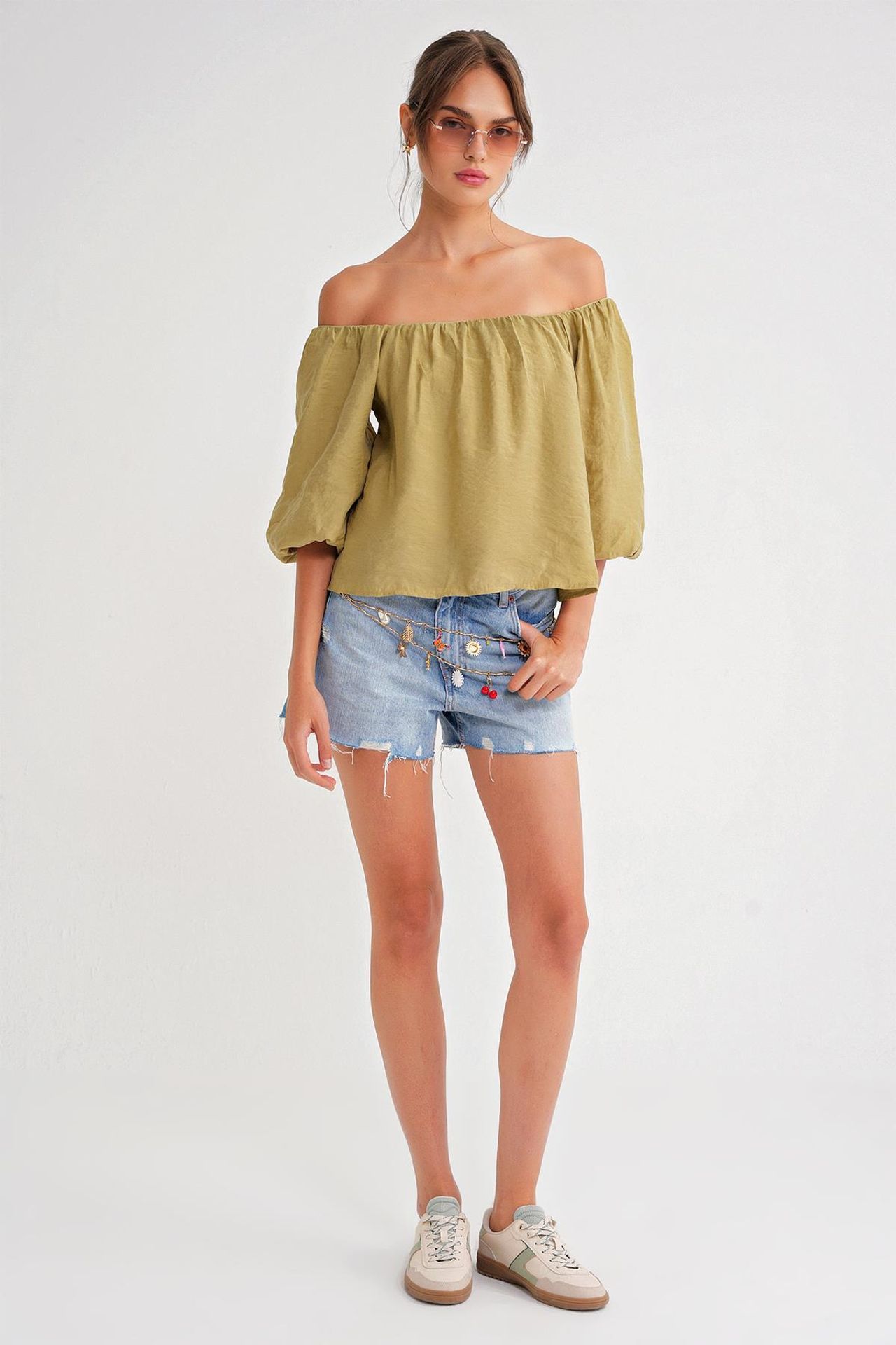 Mixray Modal Blended Blouse with Madonna Collar and Ruffle Detail 2