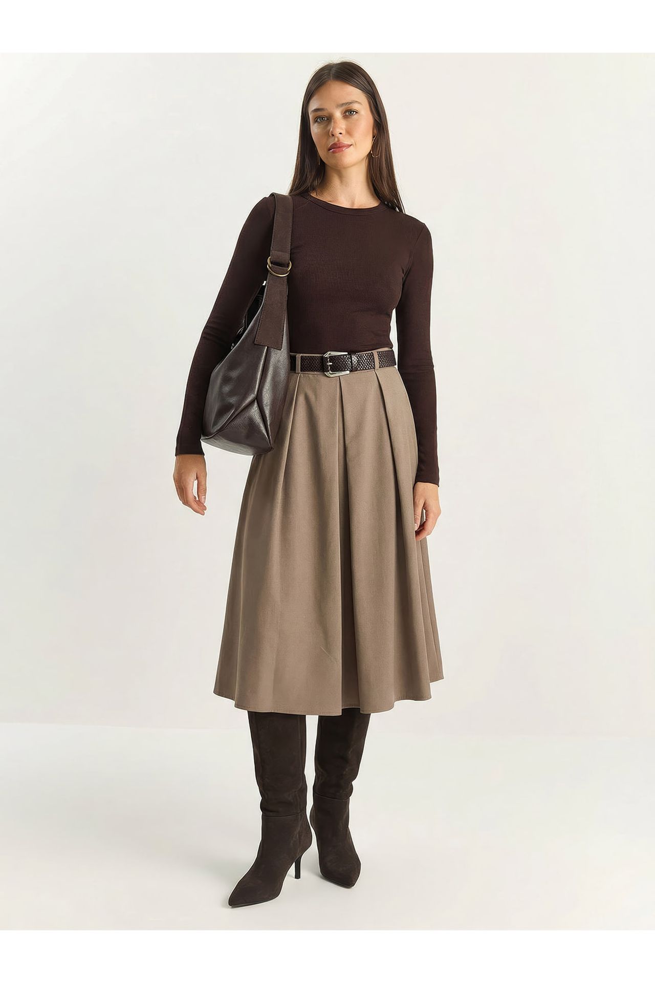 LUCCI High Waist Midi Skirt with Belt 1