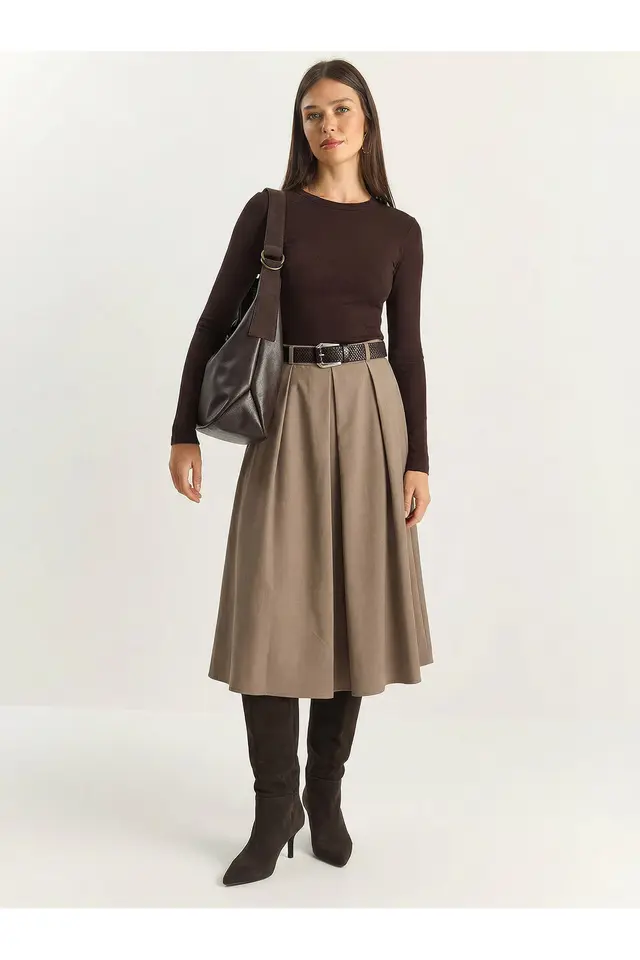 LUCCI High Waist Midi Skirt with Belt