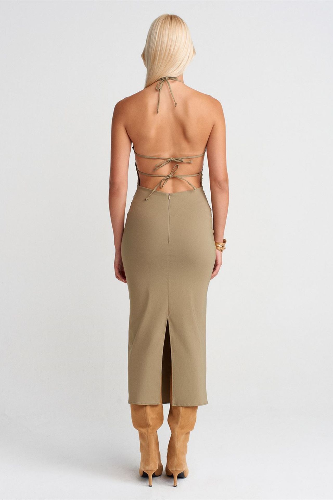 DILVIN Halter Yaka Bodycon Midi Elbise 2