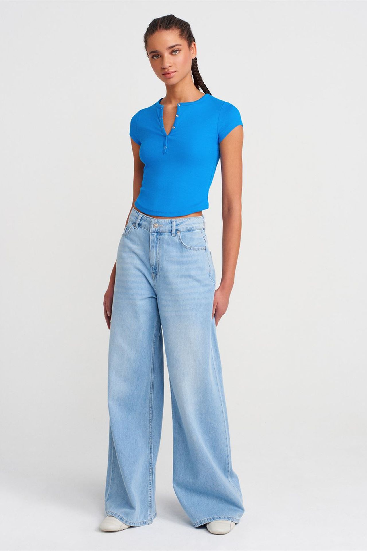 DILVIN Dar Kesim Nervürlü Crop Bluz 4