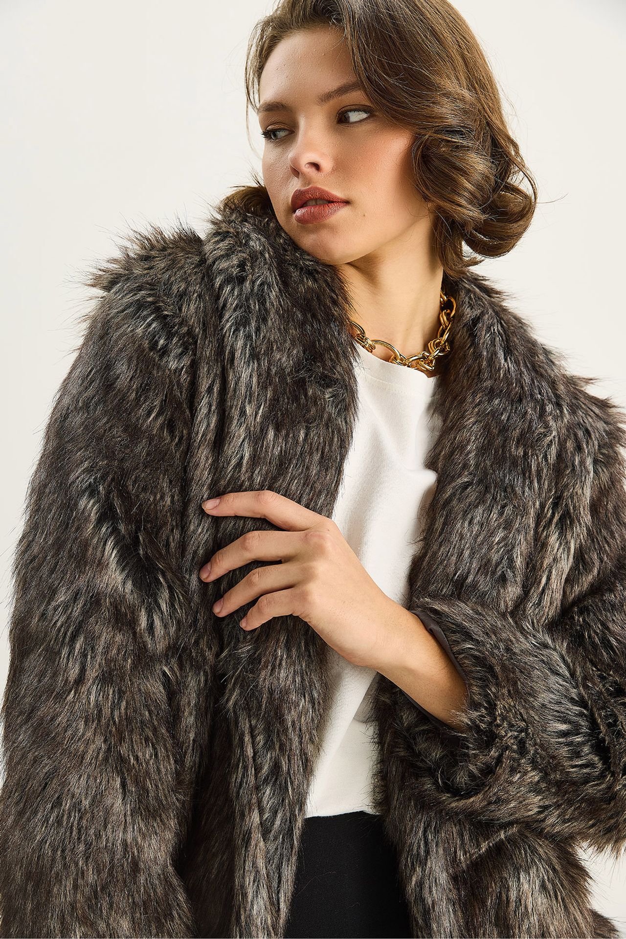 Faux Fur Cropped Open Collar Coat 6