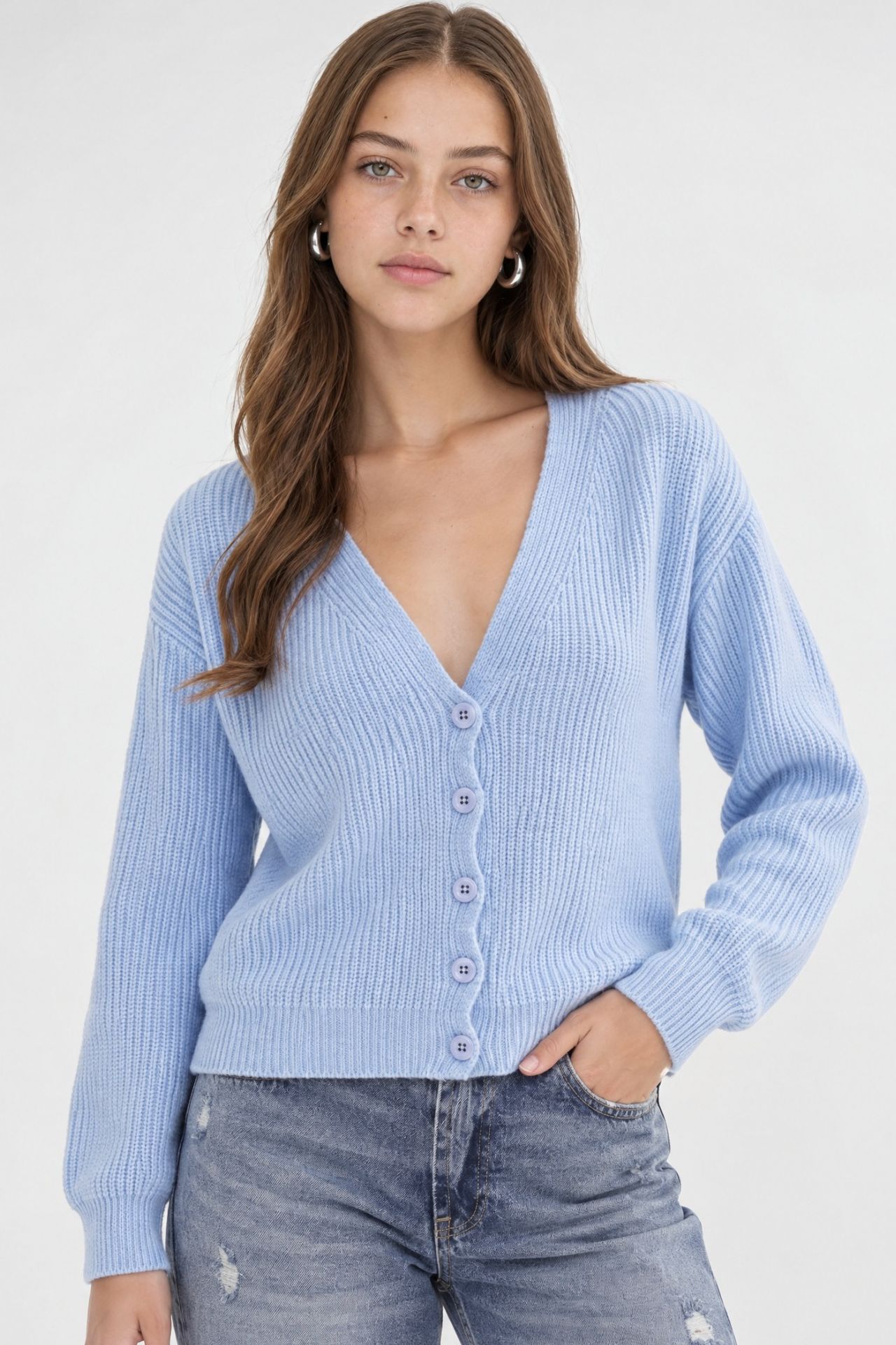Mixray Textured V-Neck Button Cardigan 1