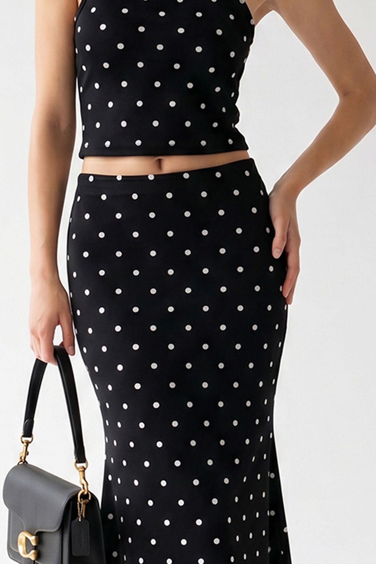 MIXRAY Women's High Waist Polka Dot Two-Piece Coord 2