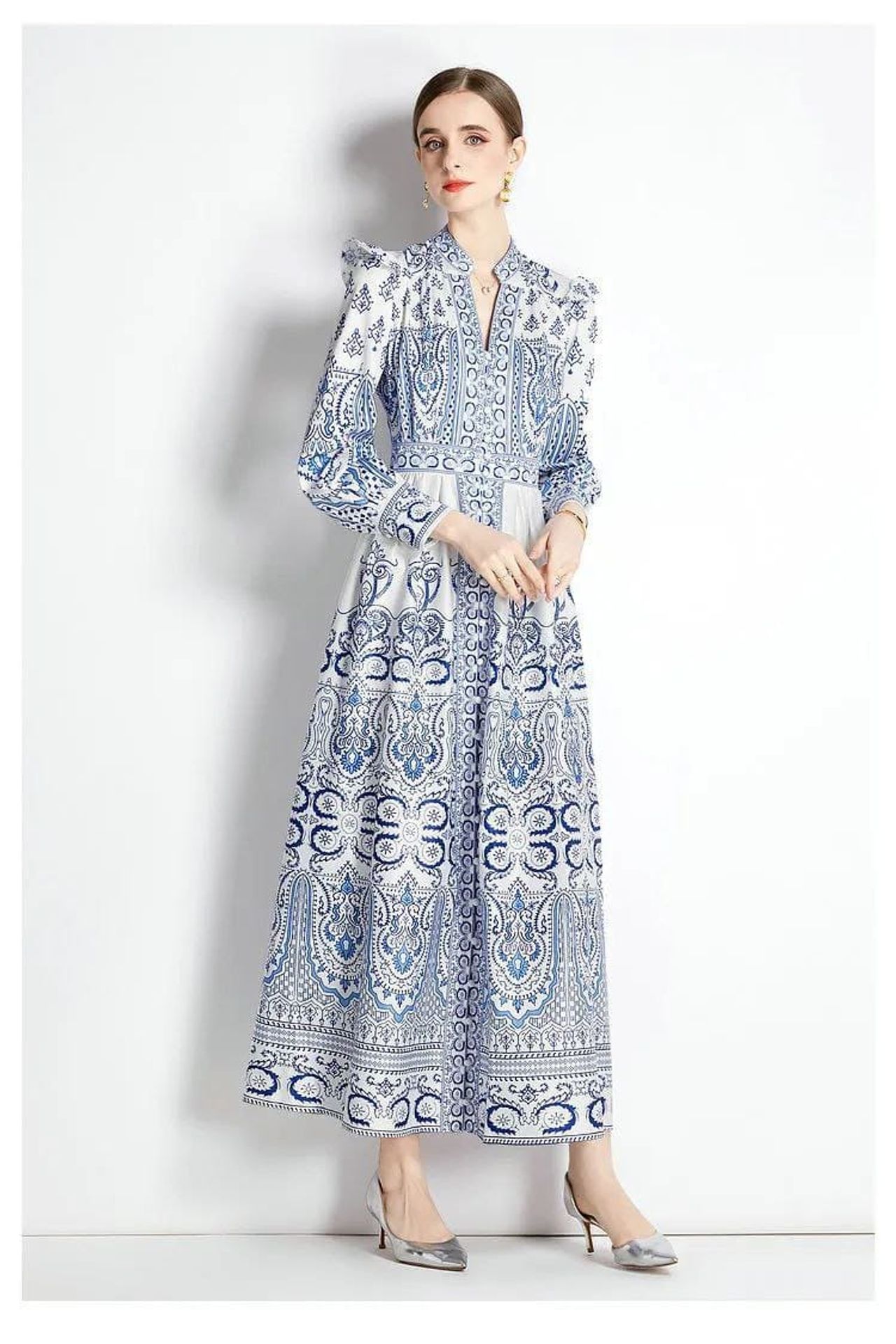 MSN Paisley Print Maxi Dress with Button Closure 1