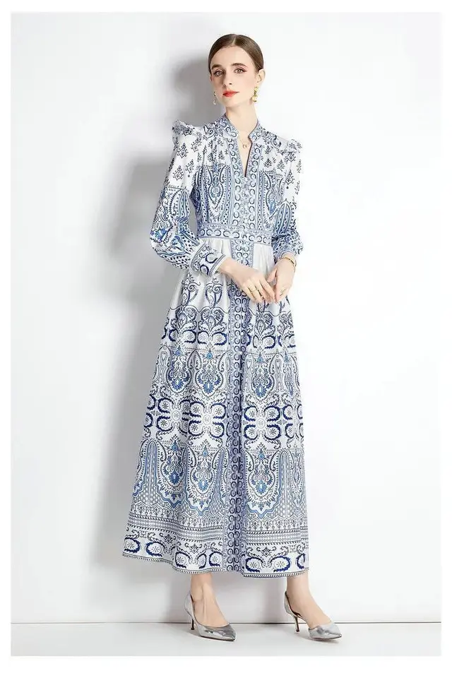 MSN Paisley Print Maxi Dress with Button Closure