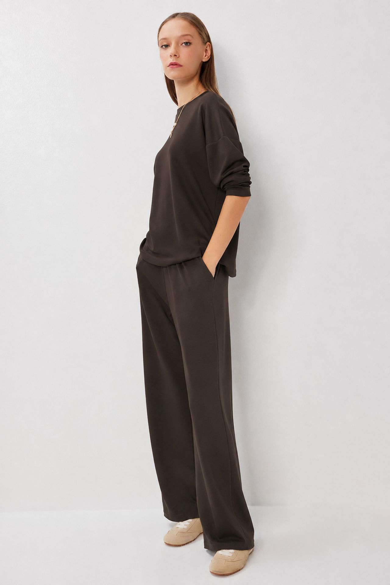 ISTANBUL Wide Leg Two-Piece Set with Crew Neck Blouse 1