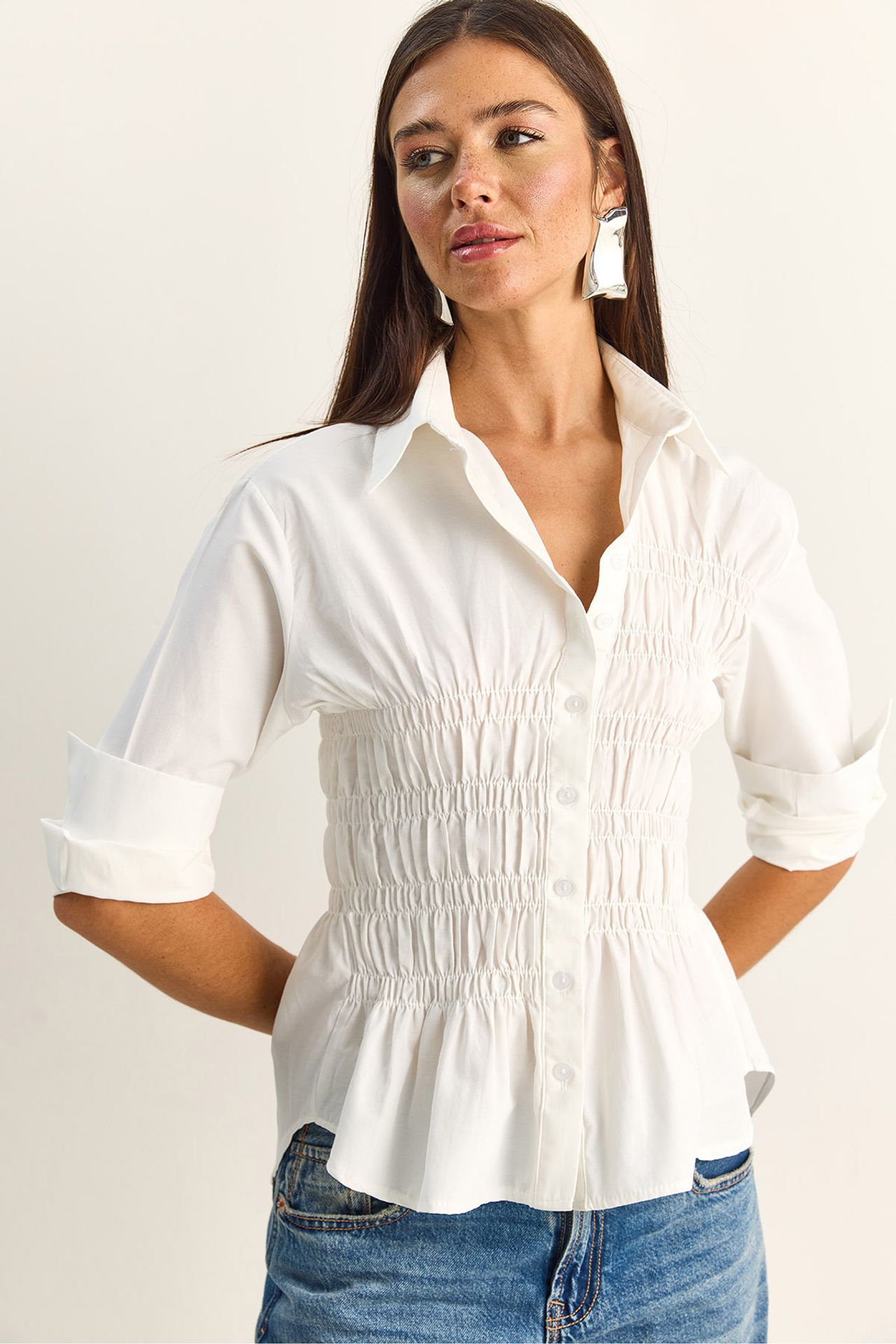LUCCI Women's Regular-Fit Cotton-Blend Poplin Shirt 1