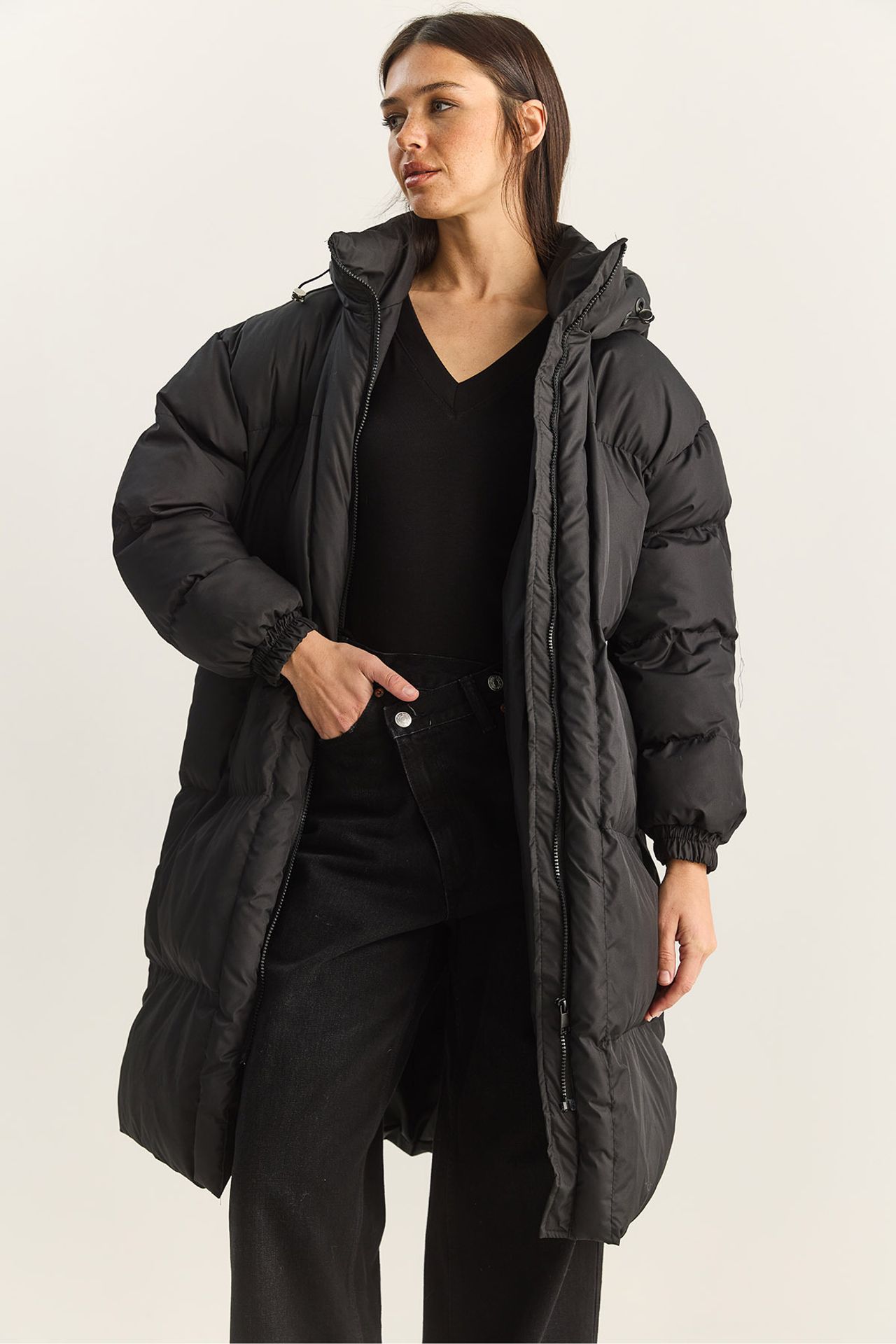 LUCCI Hooded Long Sleeve Puffer Jacket with Pockets