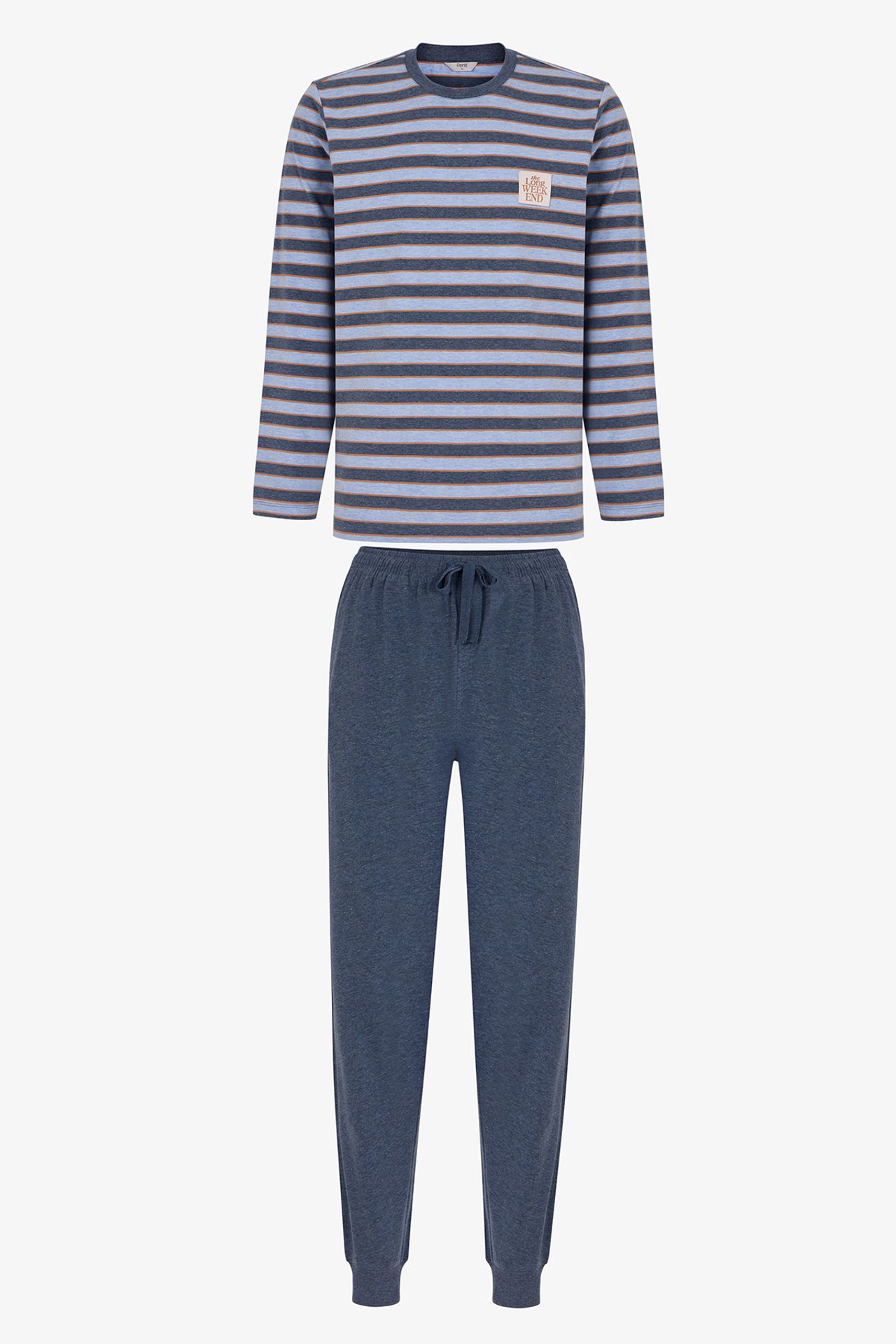 PENTI Men's Weekend Striped Long Sleeve Jogger Pajama Set 1