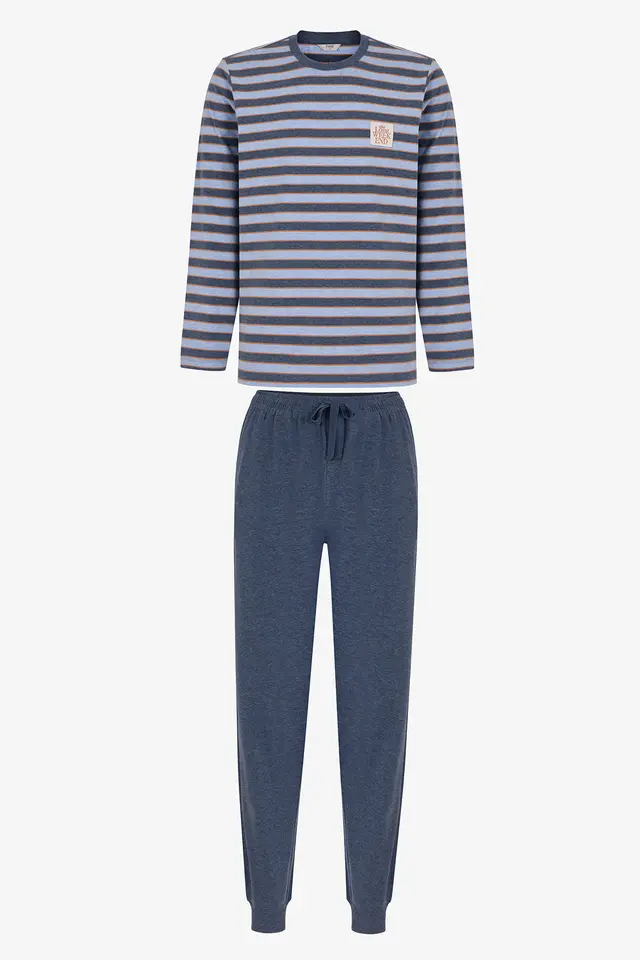 PENTI Men's Weekend Striped Long Sleeve Jogger Pajama Set