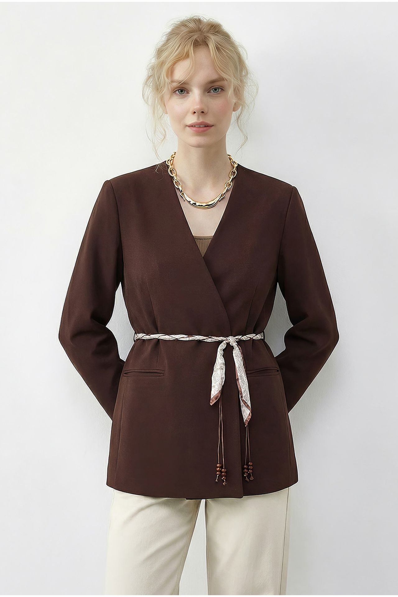 LUCCI V-Neck Belted Blazer Jacket 2