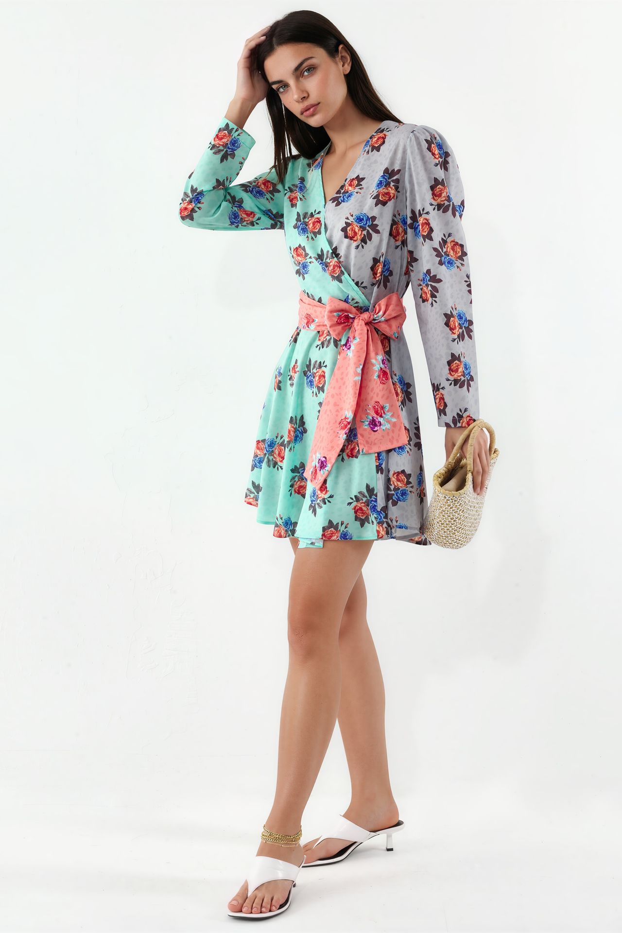 MSN Floral Chiffon Wrap Mini Dress 3