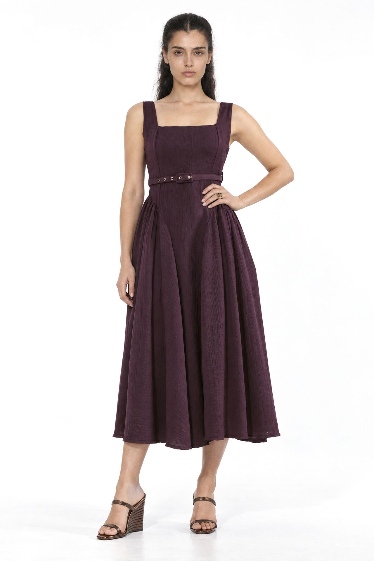 BUSEM Square Collar Belted Midi Dress 2