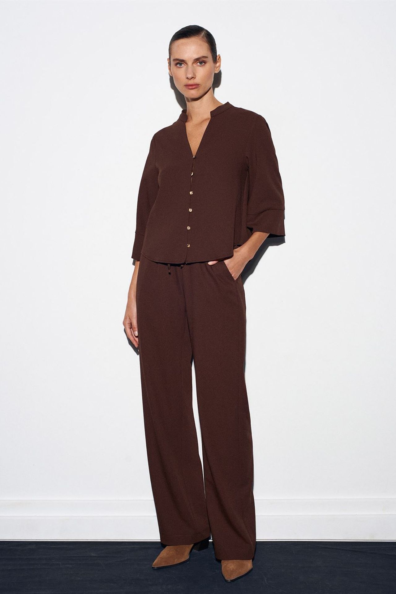 DILVIN Kadın Geniş Paça Krep Pantolon 1