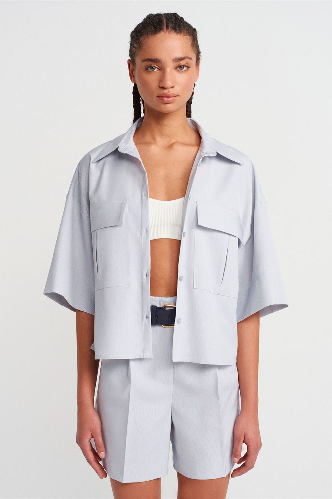 DILVIN Oversized Crop Crepe Overshirt 1