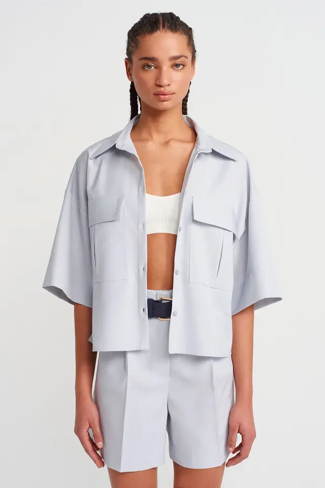DILVIN Oversized Crop Crepe Overshirt