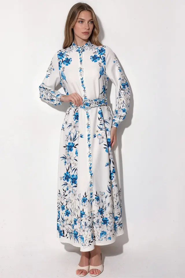 MSN Floral Belted Maxi Shirt Dress