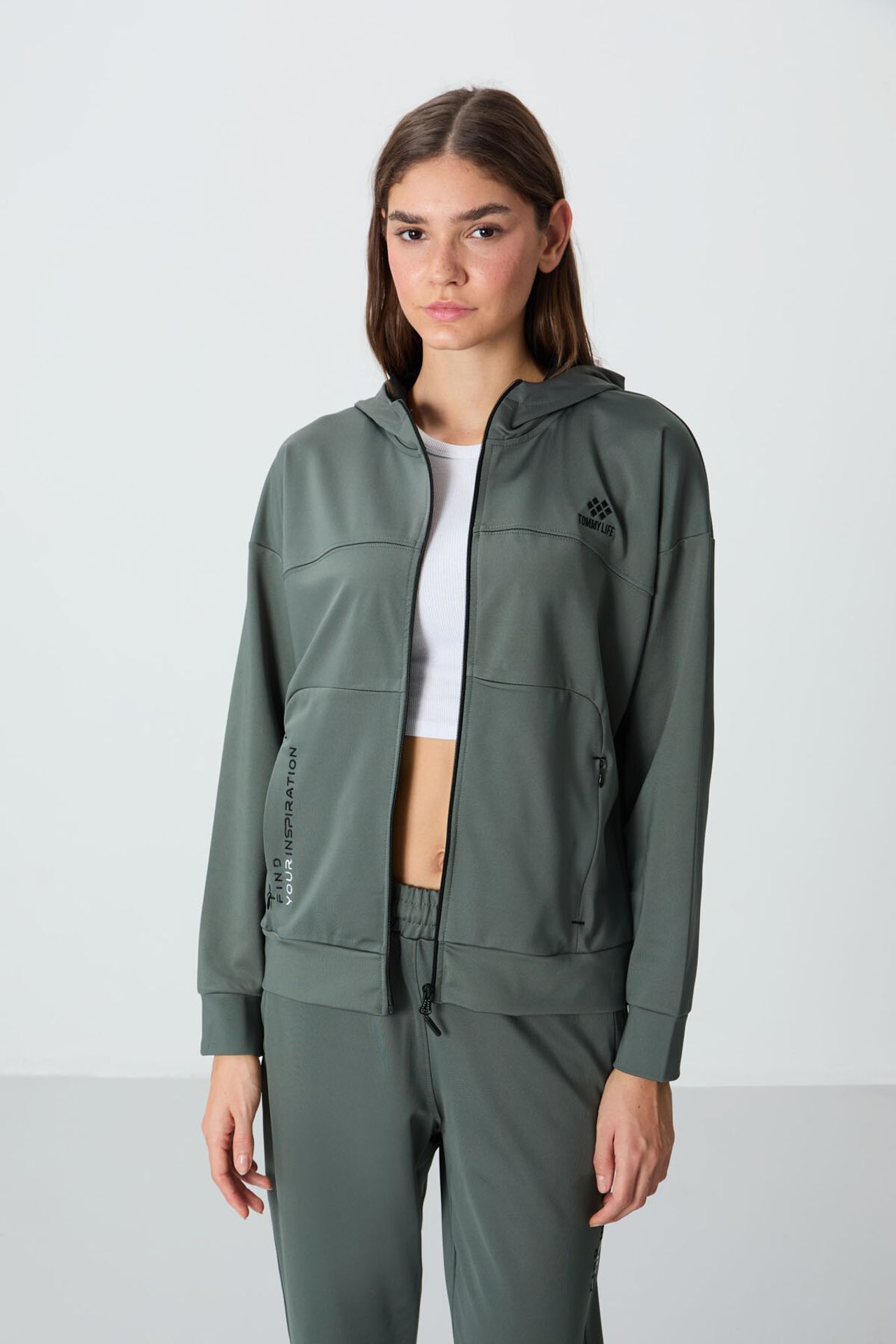 TOMMY Women’s Hooded Zip Sweatshirt And Pants Set 2
