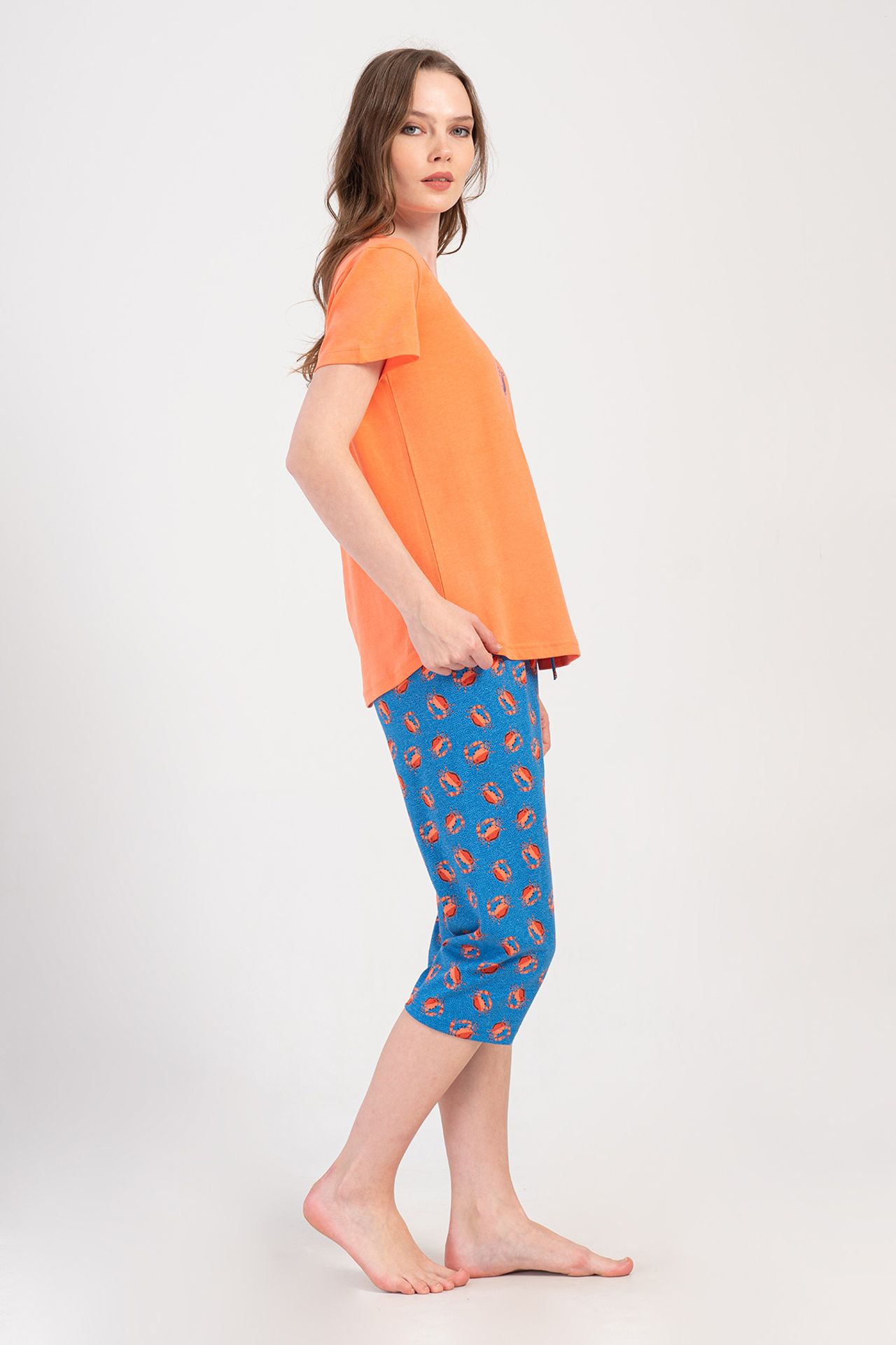 YAKE Bisiklet Yaka Capri Pijama Alt Üst Takım 3