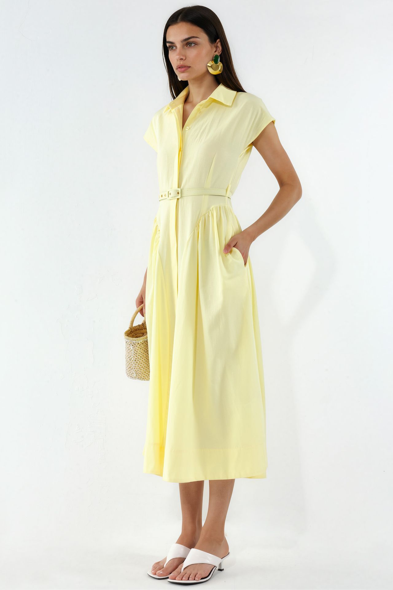 BUSEM Belted Midi Dress with Shirt Collar 2
