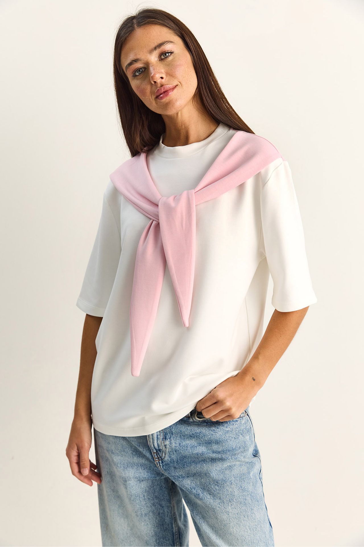 LUCCI Kadın Oversize Bisiklet Yaka Tişört 4