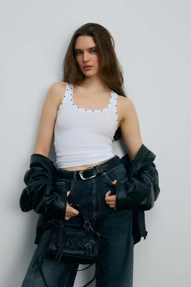 GRIMELANGE Square Neck Ribbed Cami Top