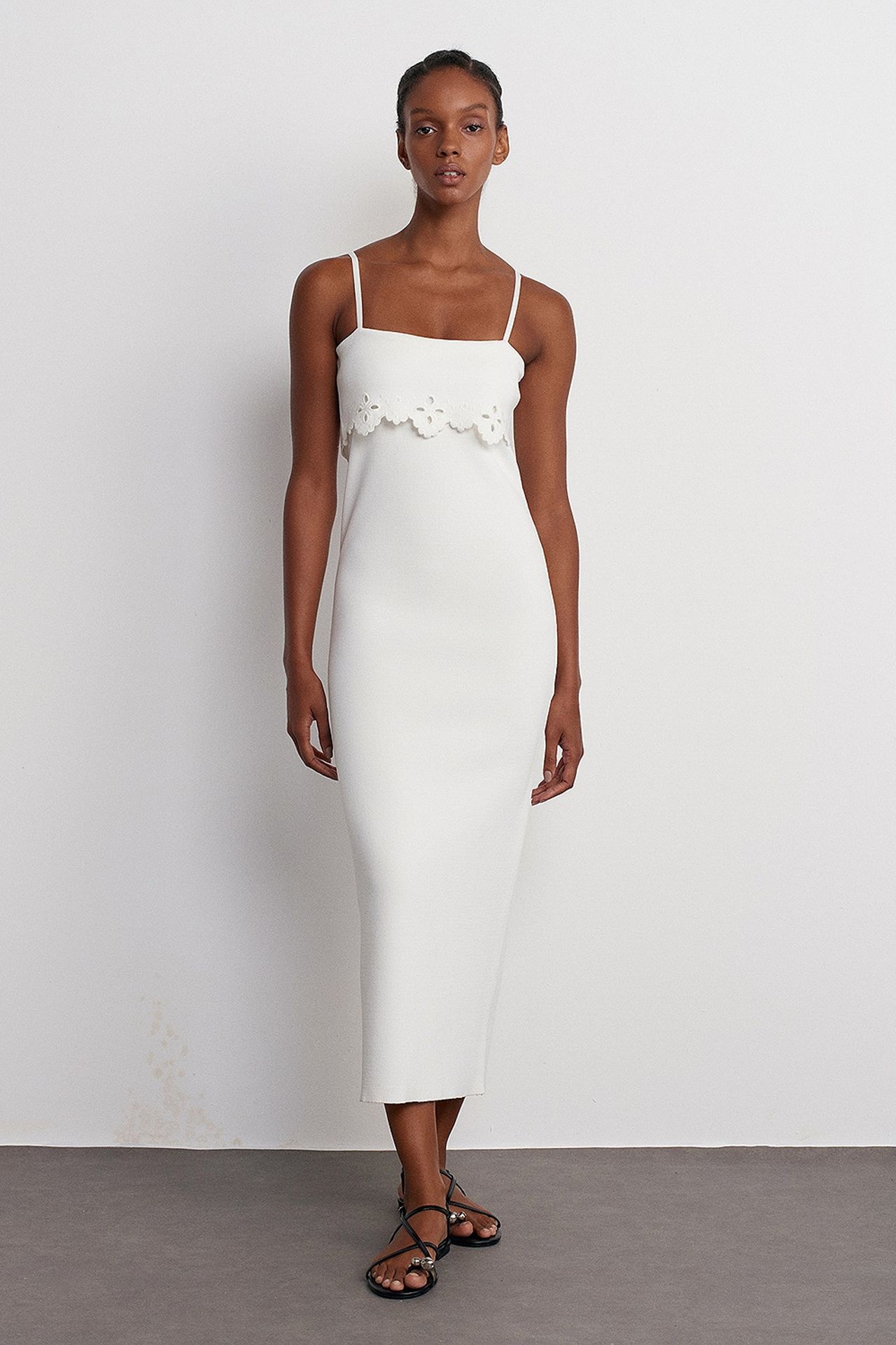 DILVIN Ribbed Bodycon Midi Dress With Square Neck 1