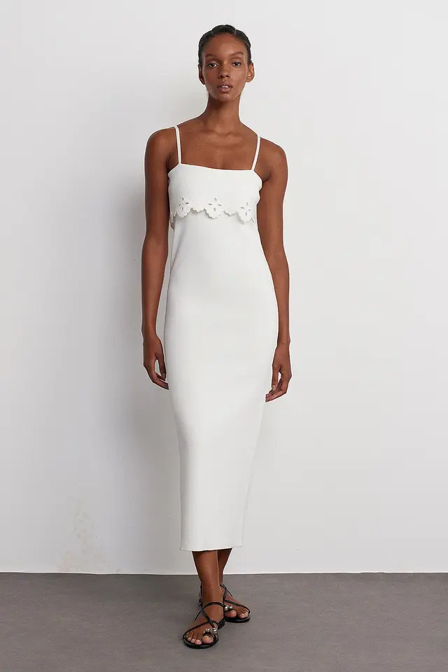 DILVIN Ribbed Bodycon Midi Dress With Square Neck