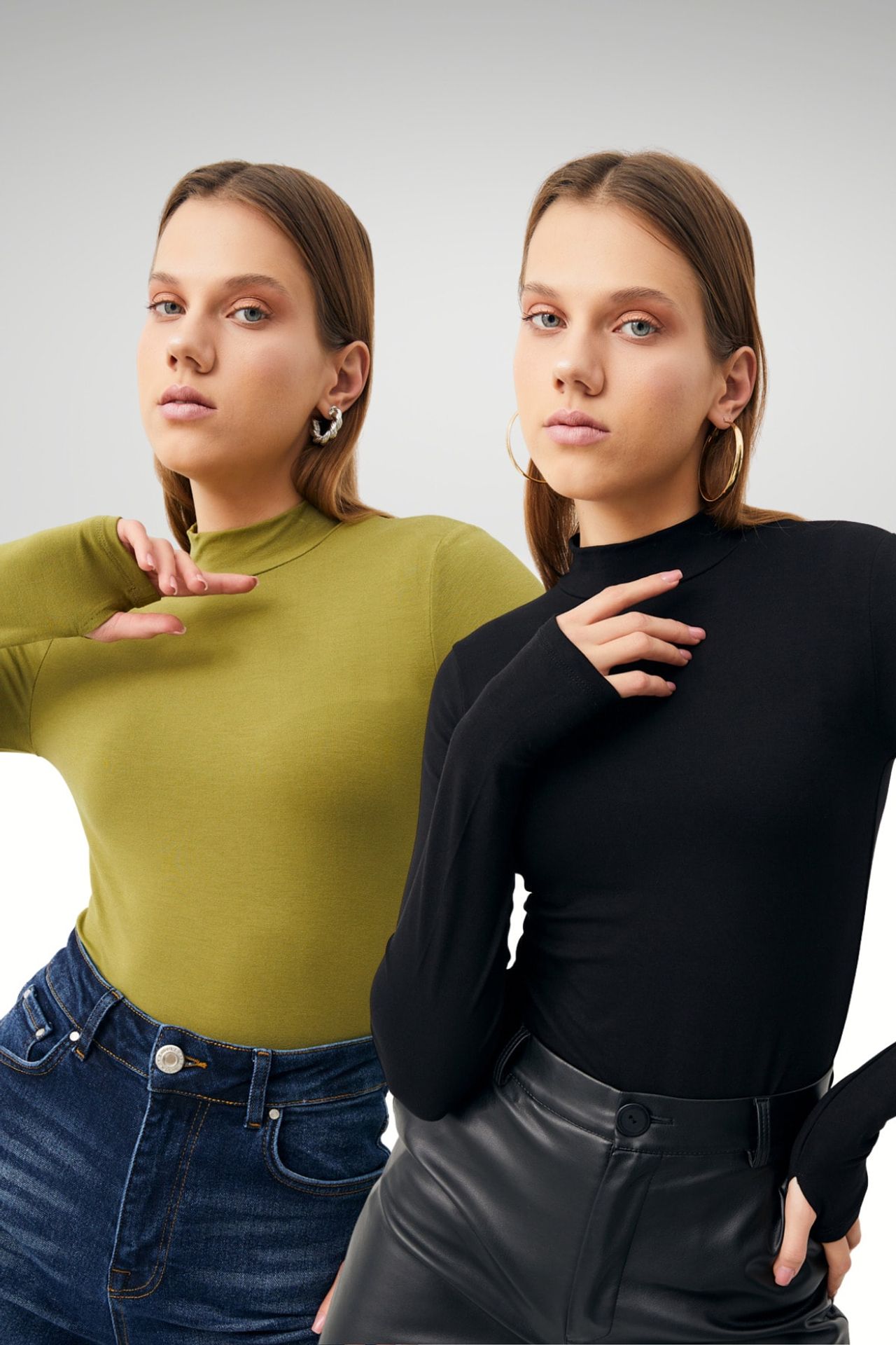 BIPANTOLON Women's 2-Pack Cut-Out Half Turtleneck Bodysuits 1