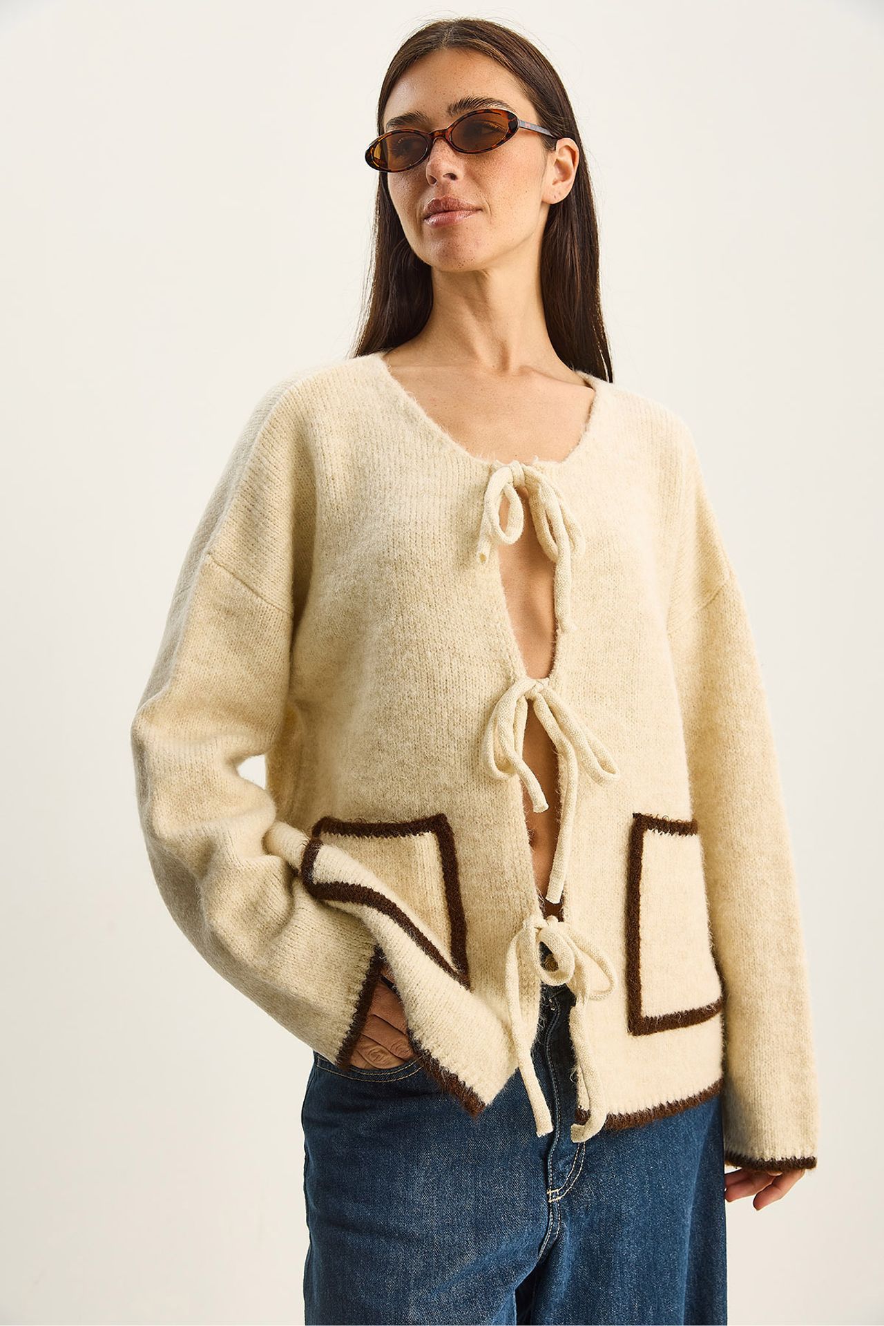 LUCCI Oversized Knit Cardigan with Tie Closure 4