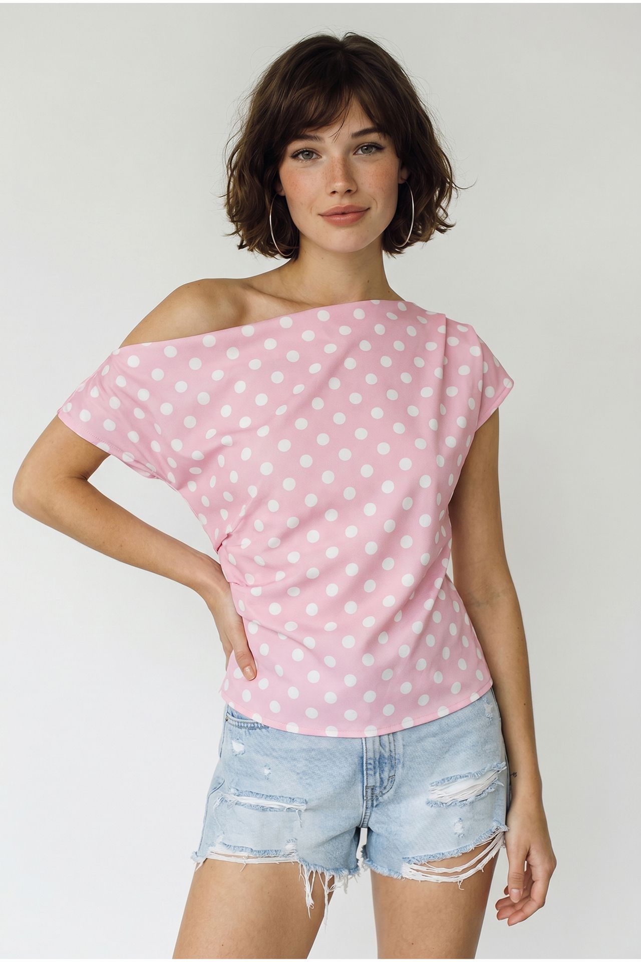 LUCCI Polka Dot Boat Neck Blouse 3