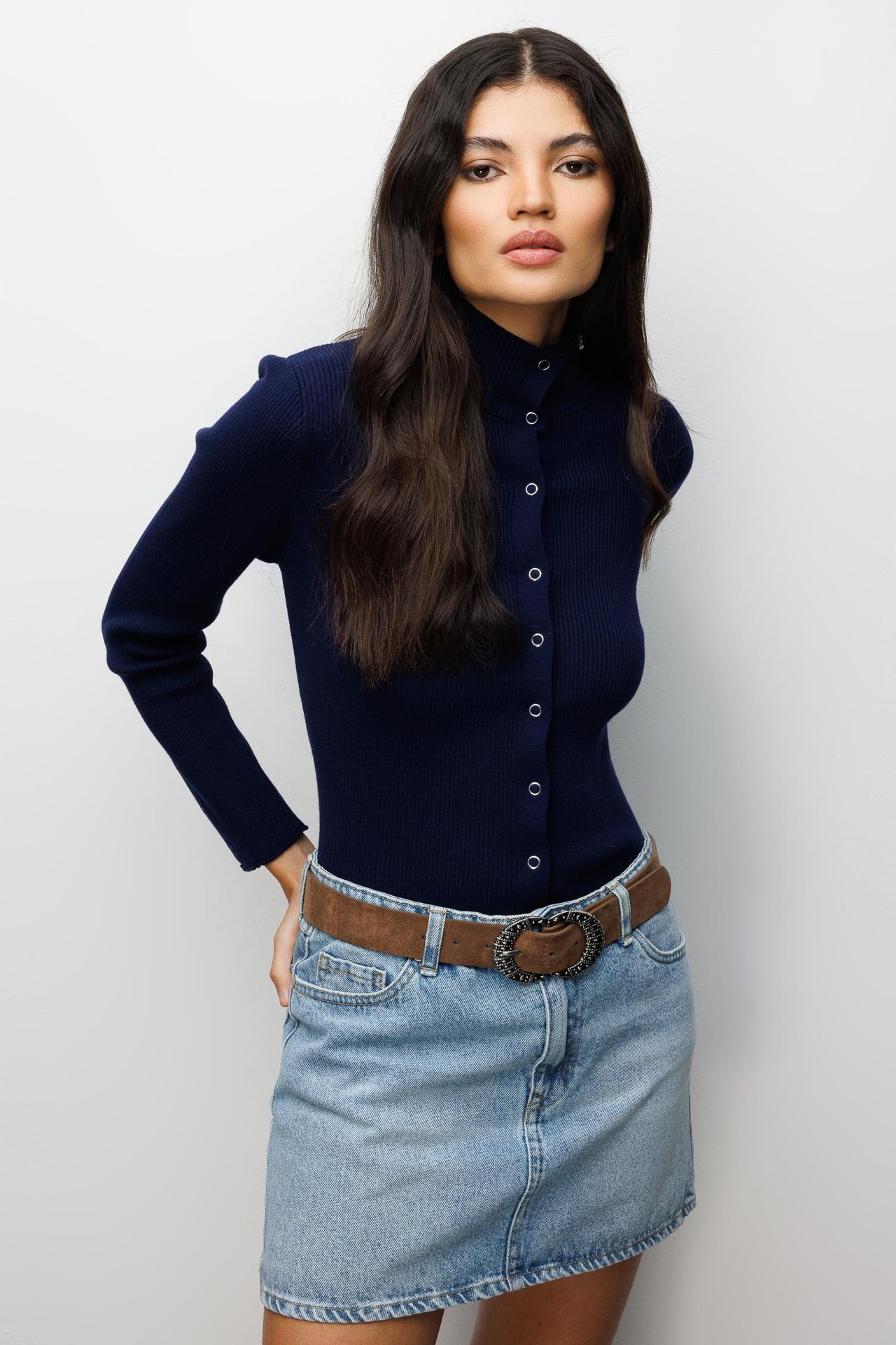 MIXRAY Slim Fit Half Turtleneck Cardigan with Button Closure 1