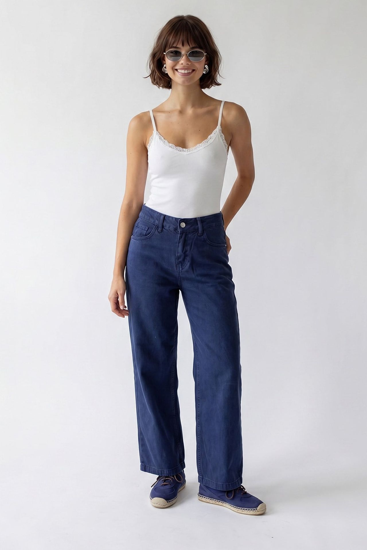 MIXRAY High-Waist Wide-Leg Cotton Jeans 3