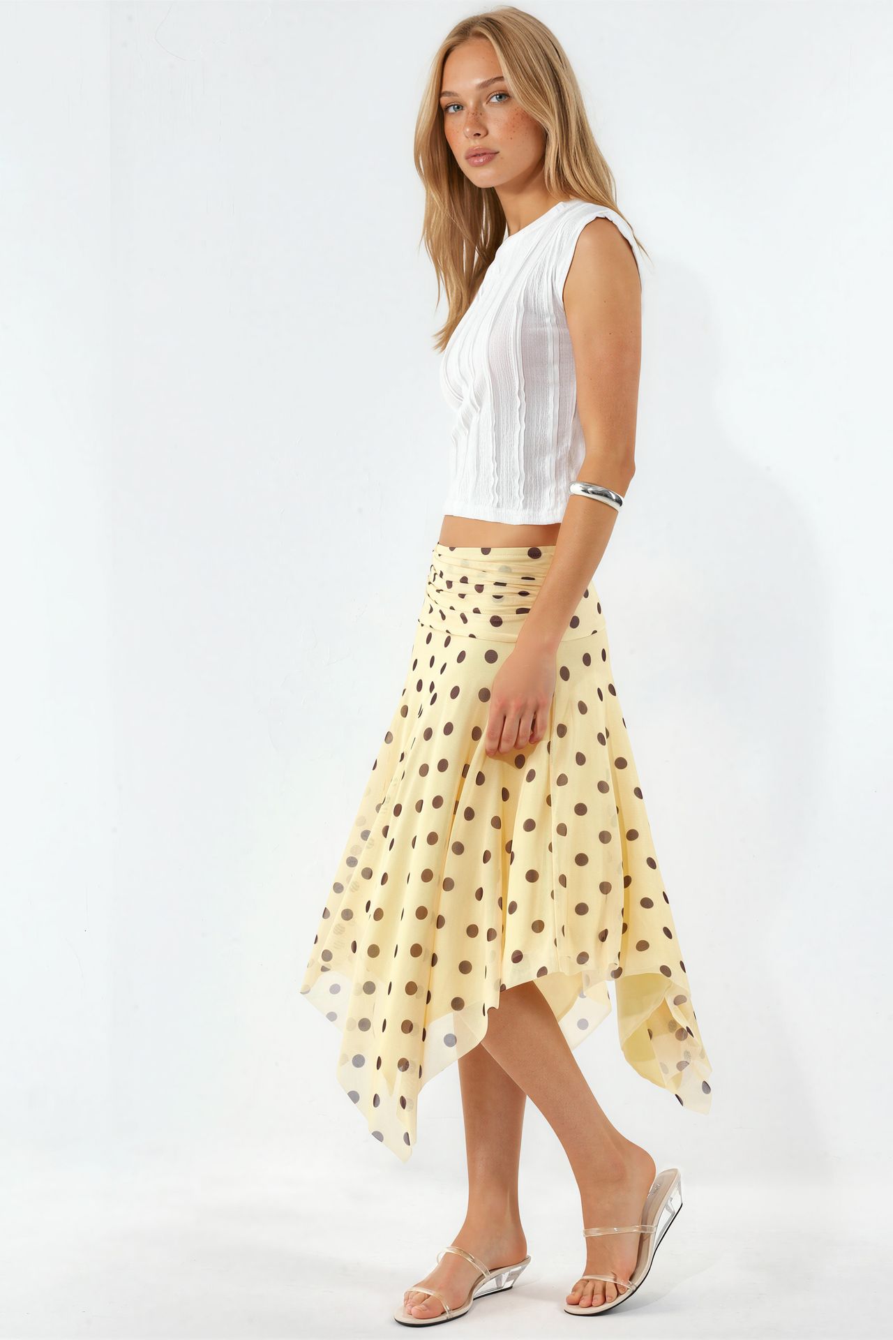BUSEM High-Waist Polka Dot Midi A-Line Skirt 2