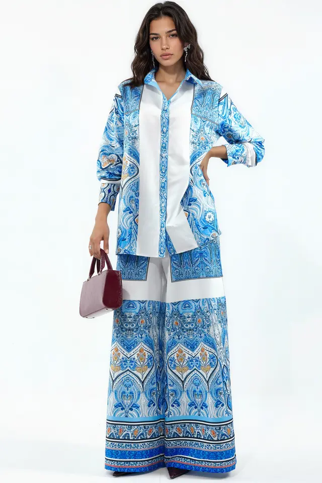 MSN Geometric Shirt And Wide-Leg Trouser Set