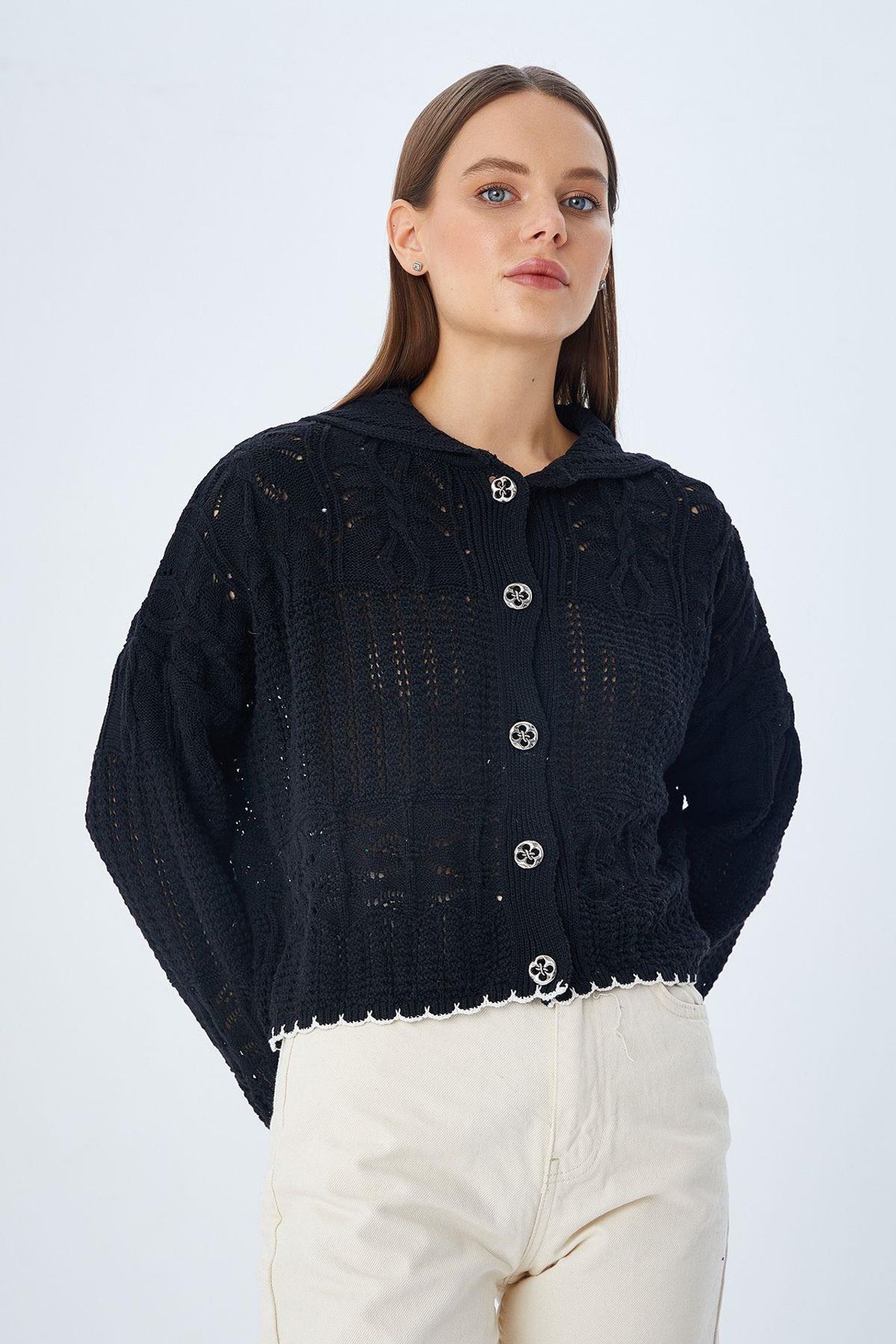 Mixray Textured Knitwear Cardigan with Button Closure 4