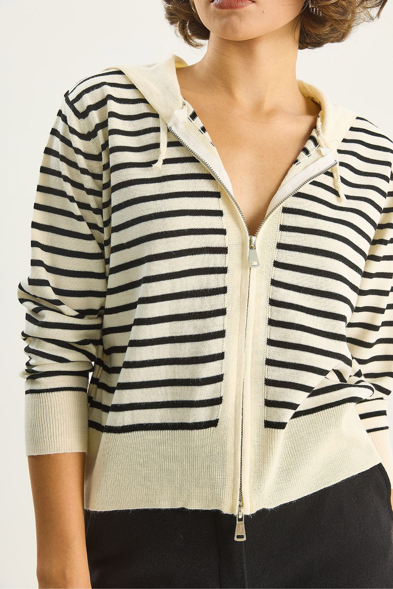 LUCCI Striped Hooded Zipper Cardigan 5