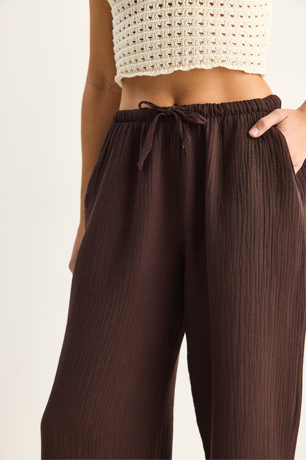 LUCCI Wide-leg Cotton Crepe Trousers 6