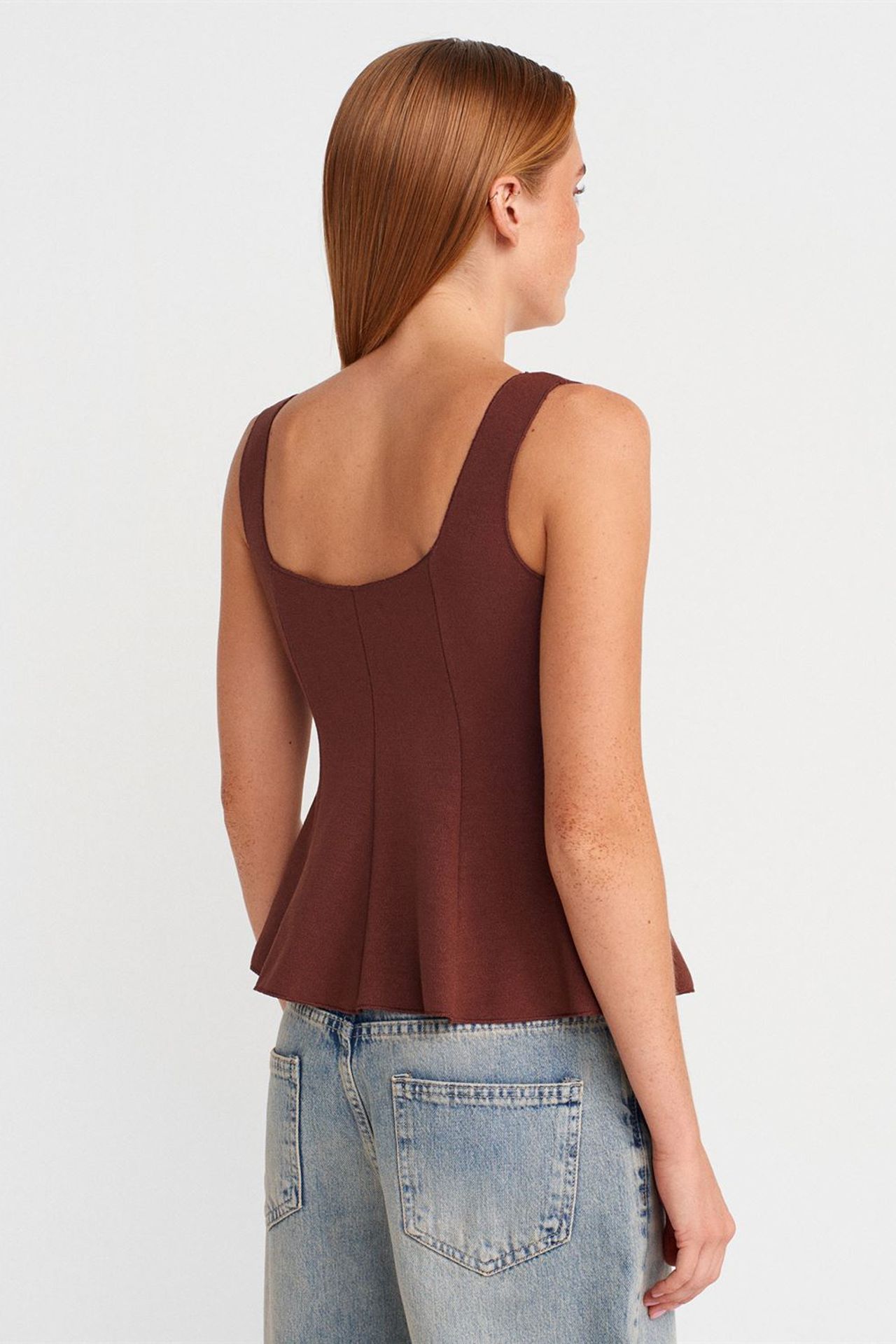 DILVIN Dar Kesim Kolsuz Peplum Bluz 2