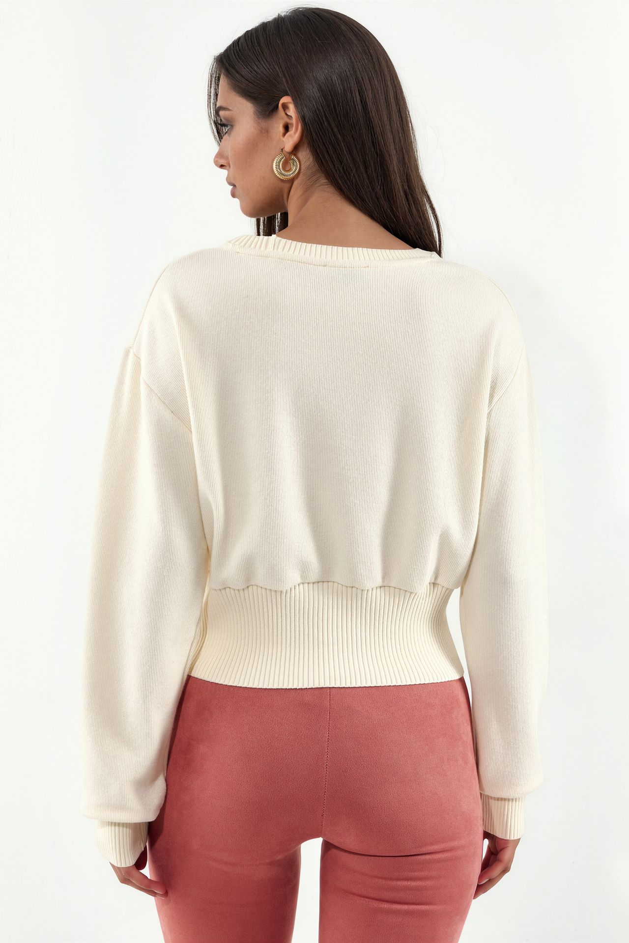 BUSEM Women's Ribbed Crop Crew Neck Sweater 3