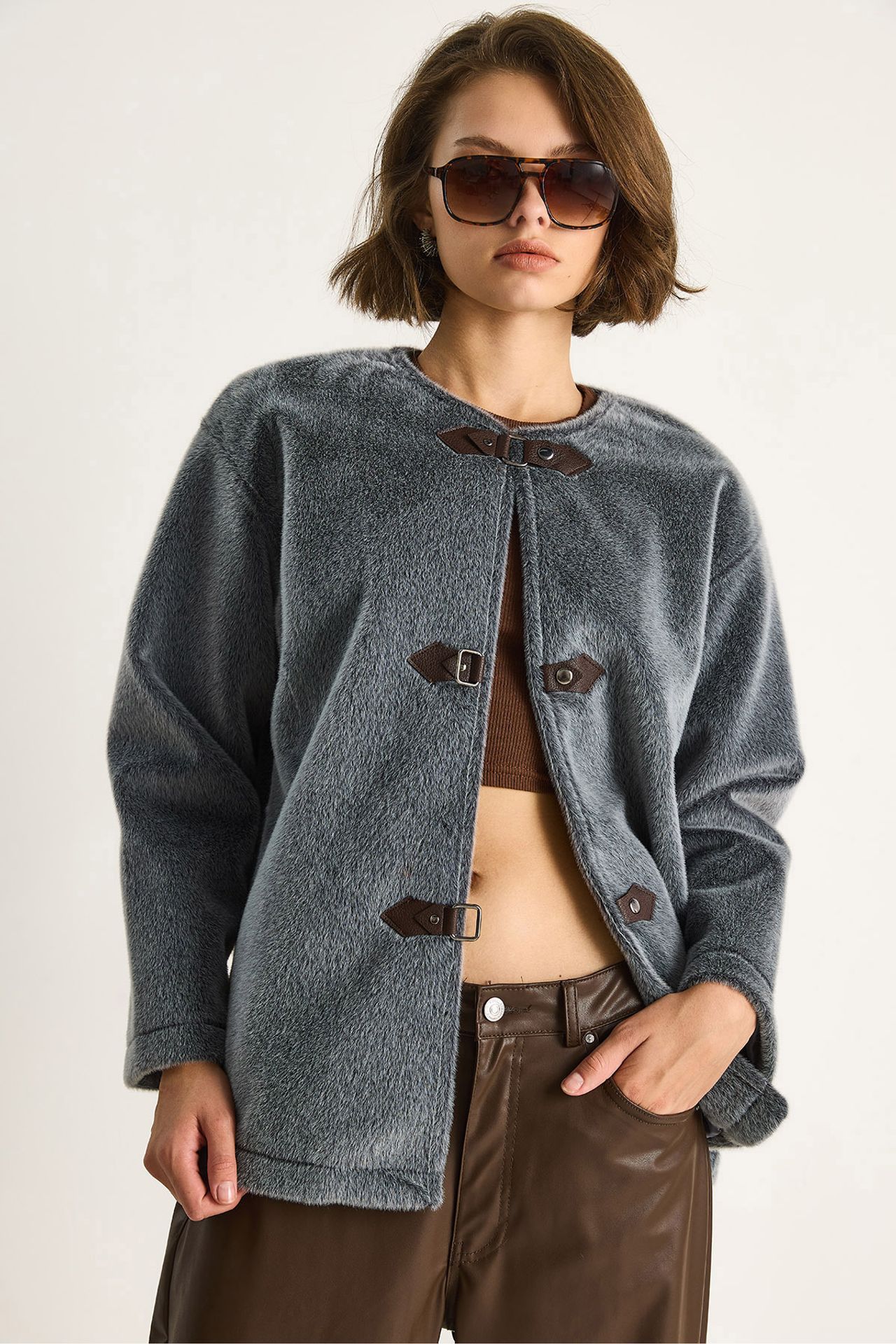 LUCCI Belted Faux Suede Coat 1