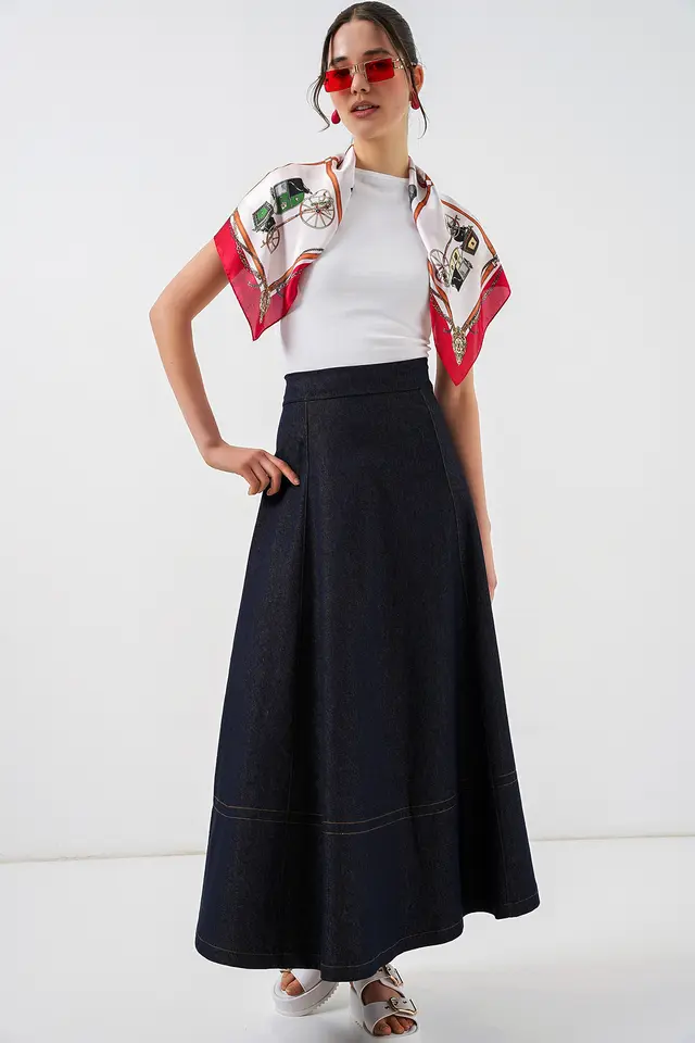 BDART High Waist Denim A-Line Maxi Skirt with Pockets