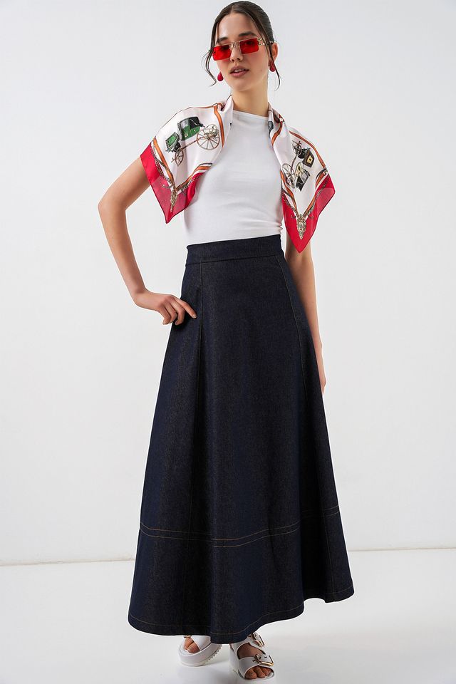 BDART High Waist Denim A-Line Maxi Skirt with Pockets