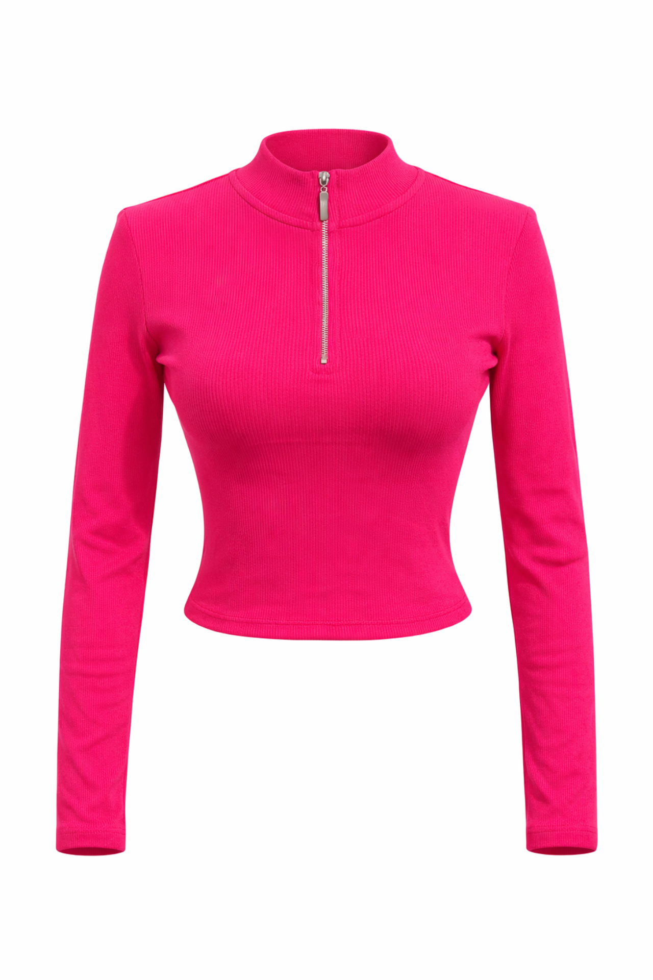 MIXRAY Women’s Ribbed Zip-Collar Crop Blouse 1